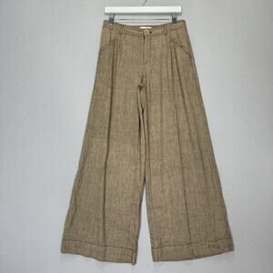 By Anthropologie Low-Rise Wide-Leg Linen Pants Women 4 Brown Relaxed Coastal